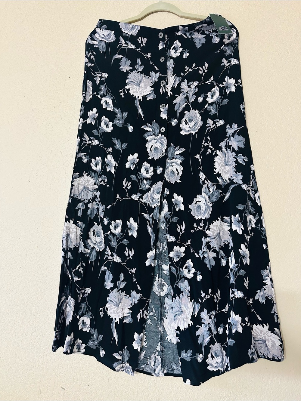 wild fable Black Maxi Skirt with White Floral Print